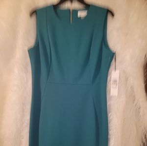 Turquoise Calvin Klein Sleeveless Dress with Bold Gold Exposed Zipper NWT